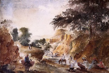 カミーユ・ピサロ Painting - 川沿いの人物のある風景 カミーユ・ピサロ